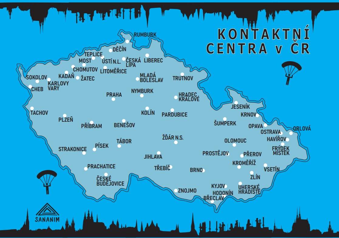 Mapa Kontaktních center ČR (A4)
